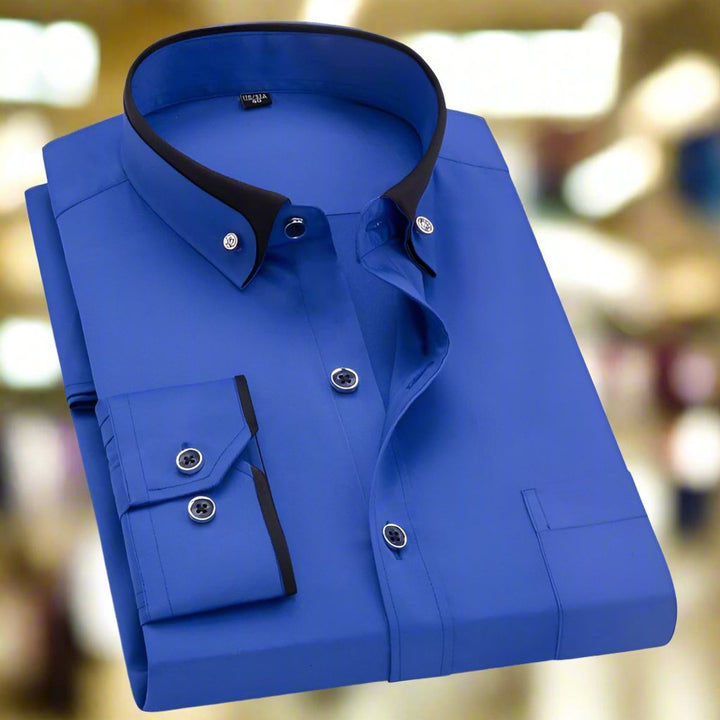 Men's Tailored Long-Sleeve Button-Down Dress Shirt Contrast Collar - Blue