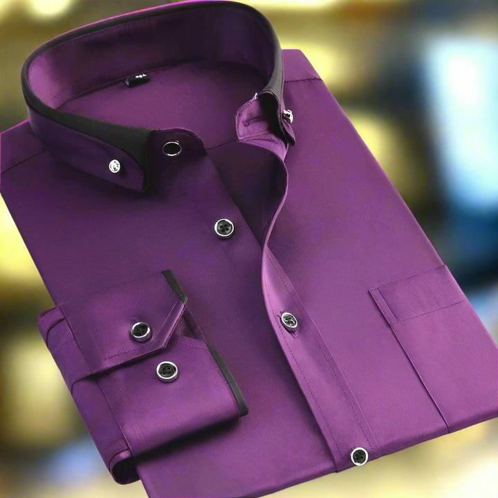 Men's Tailored Long-Sleeve Button-Down Dress Shirt Contrast Collar - Lilac