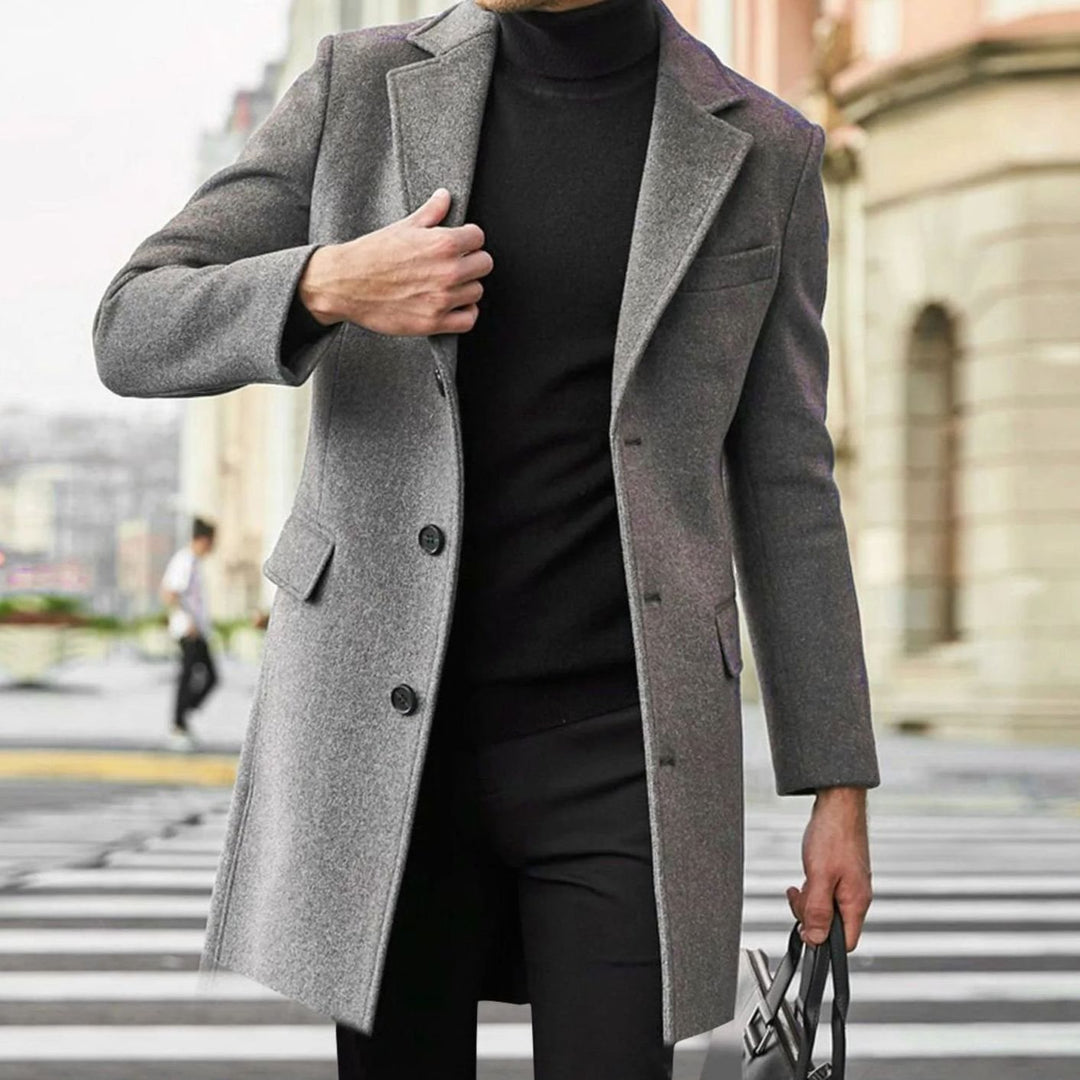 Men's Tailored Single-Breasted Notch-Lapel Winter Coat - Gray