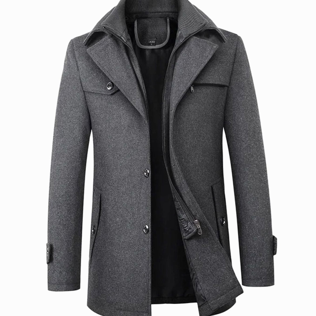 Men's Tailored Wool-Blend Long Button Overcoat - Grey