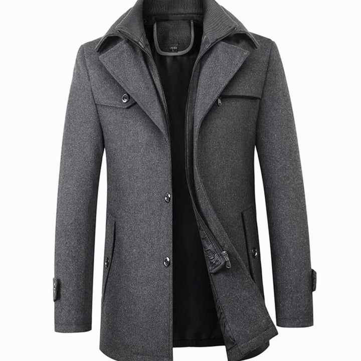 Men's Tailored Wool-Blend Long Button Overcoat - Grey