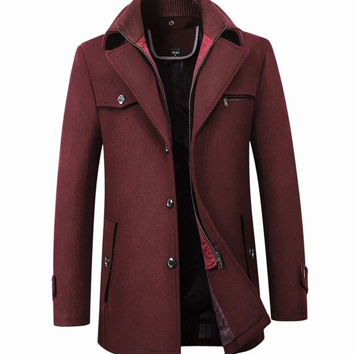 Men's Tailored Wool-Blend Long Button Overcoat - Burgundy