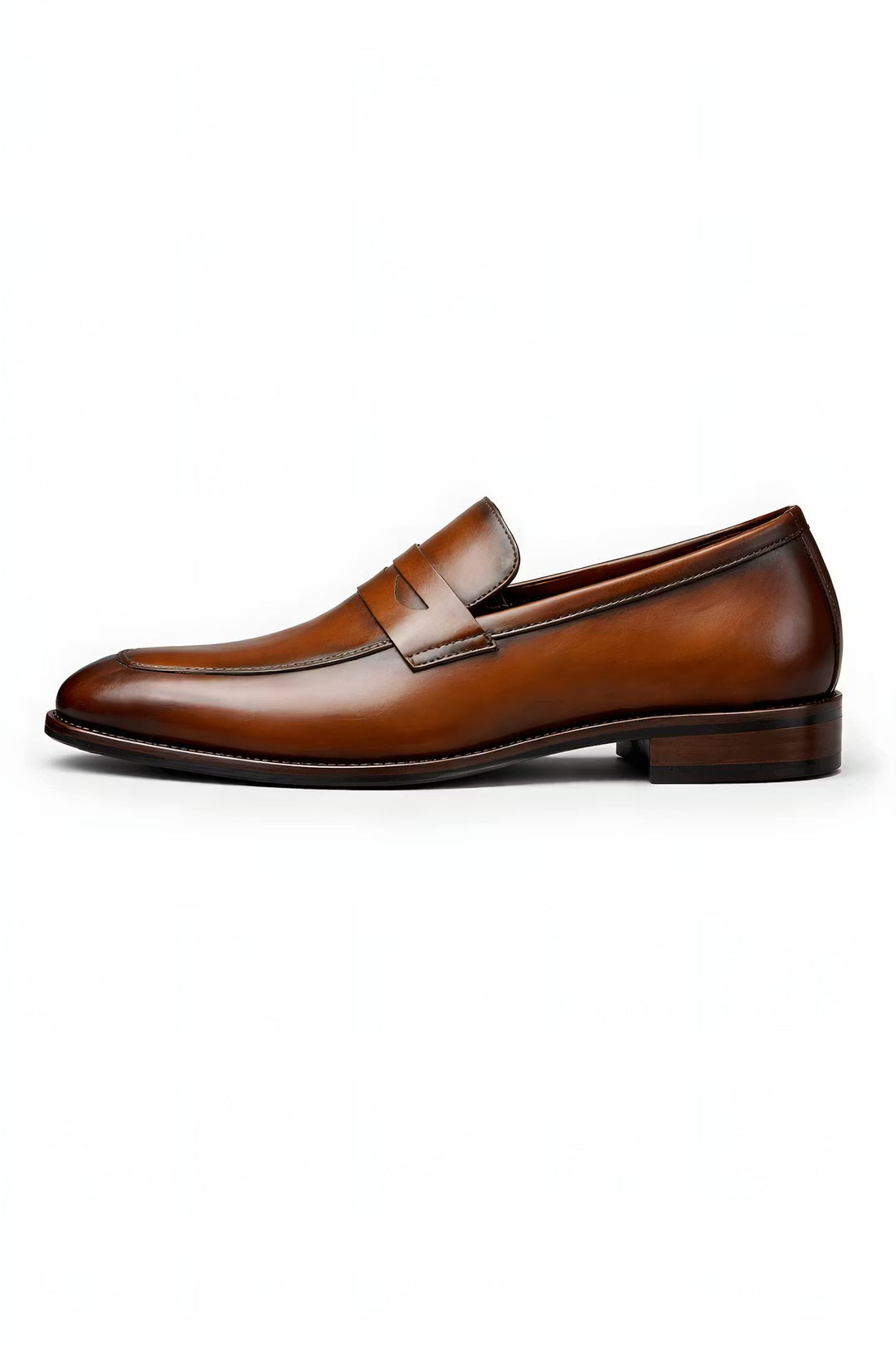 Men's Tan Leather-Look Penny Strap Slip-On Dress Loafers - Brown