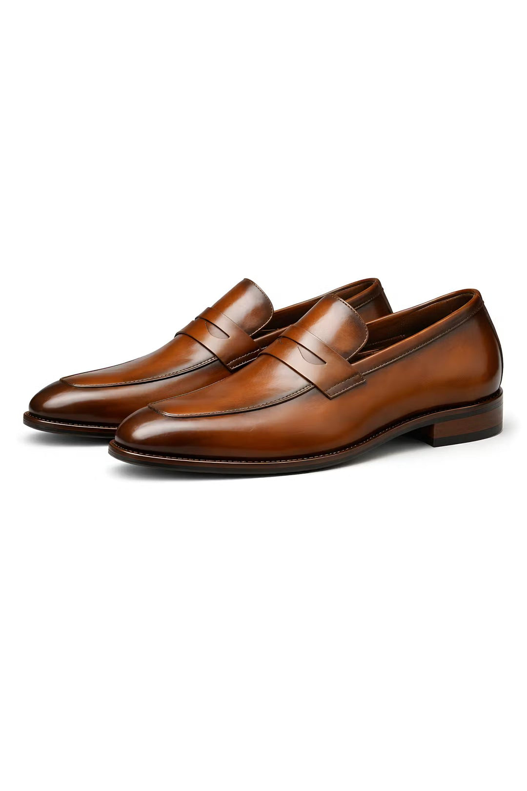 Men's Tan Leather-Look Penny Strap Slip-On Dress Loafers