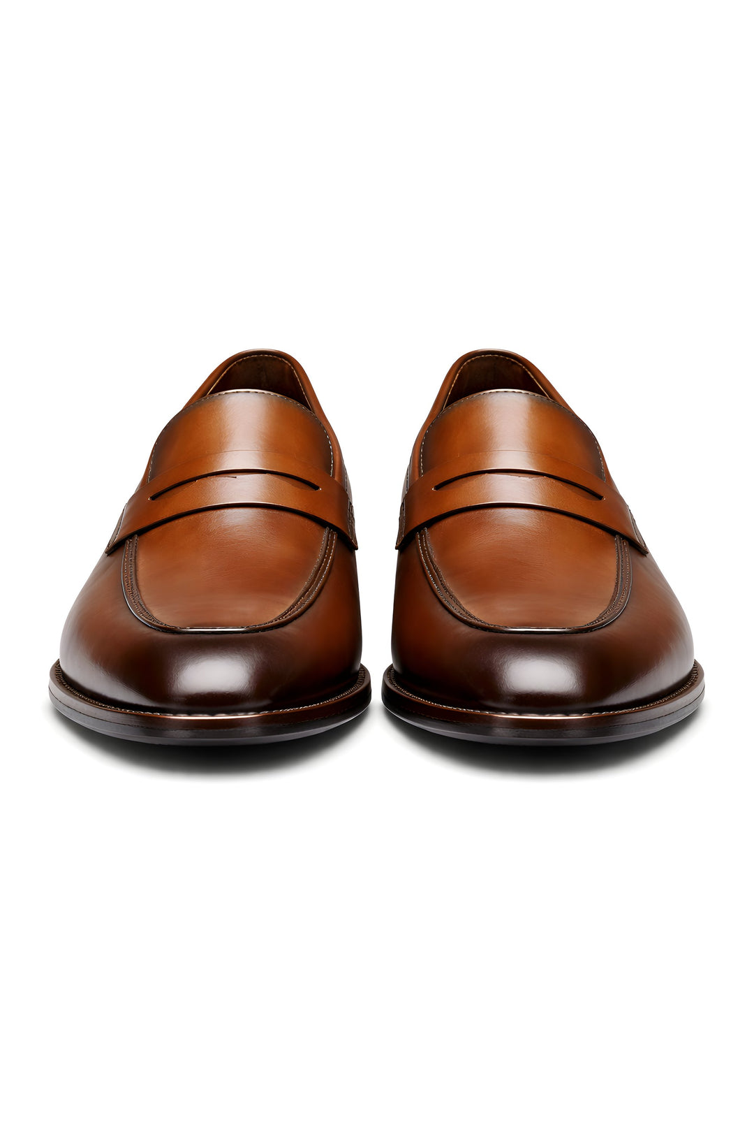 Men's Tan Leather-Look Penny Strap Slip-On Dress Loafers