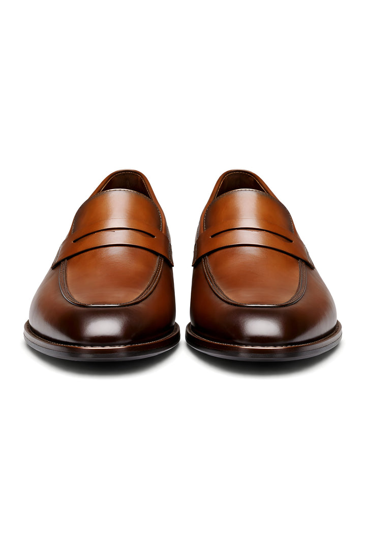 Men's Tan Leather-Look Penny Strap Slip-On Dress Loafers