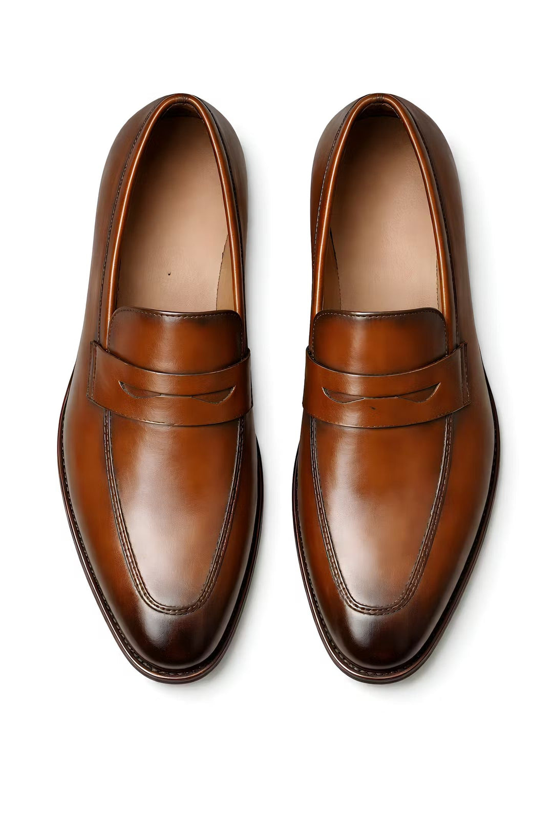 Men's Tan Leather-Look Penny Strap Slip-On Dress Loafers