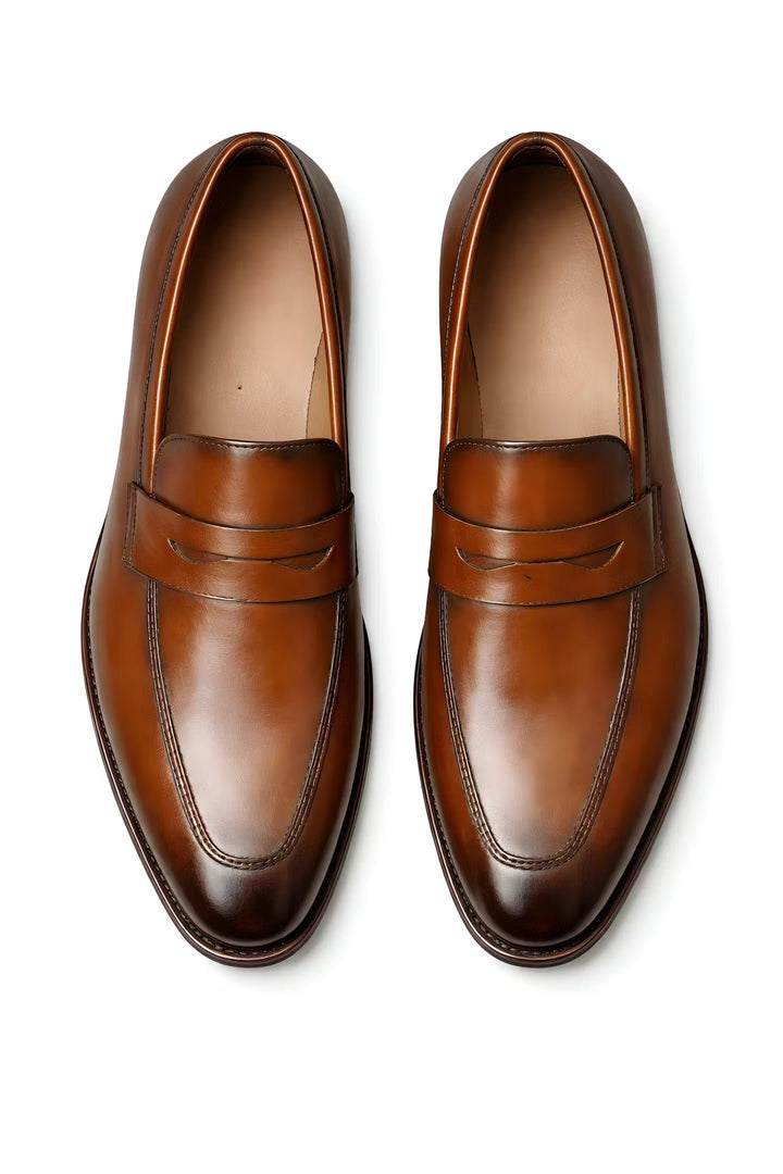 Men's Tan Leather-Look Penny Strap Slip-On Dress Loafers