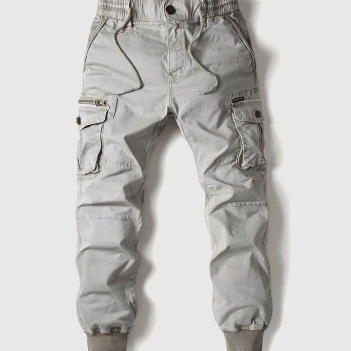 Men's Tapered Cargo Jogger Pants Elastic Waist Cuffed Ankle - Gray