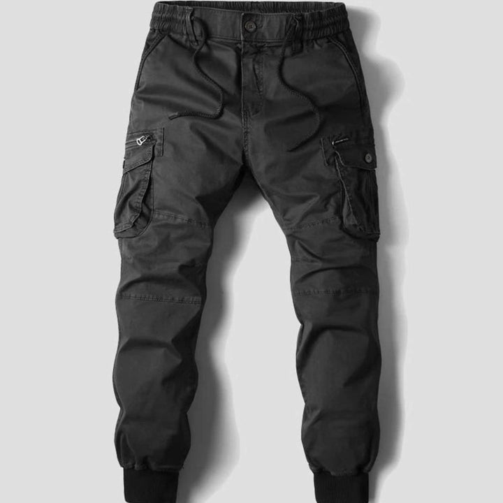 Men's Tapered Cargo Jogger Pants Elastic Waist Cuffed Ankle - Black
