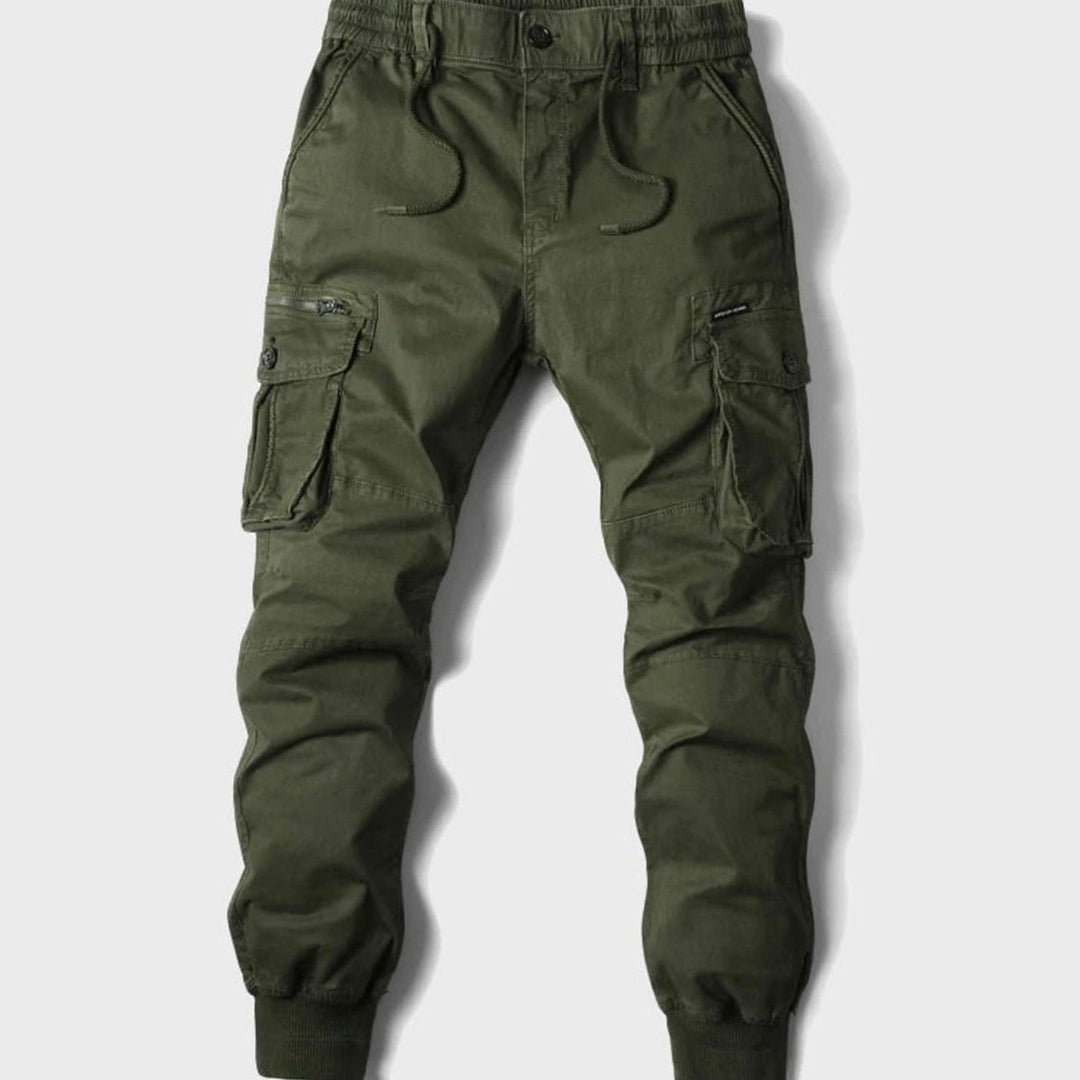 Men's Tapered Cargo Jogger Pants Elastic Waist Cuffed Ankle - Green