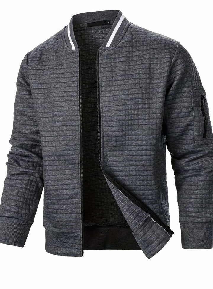 Men's Textured Grid Full-Zip Bomber Jacket