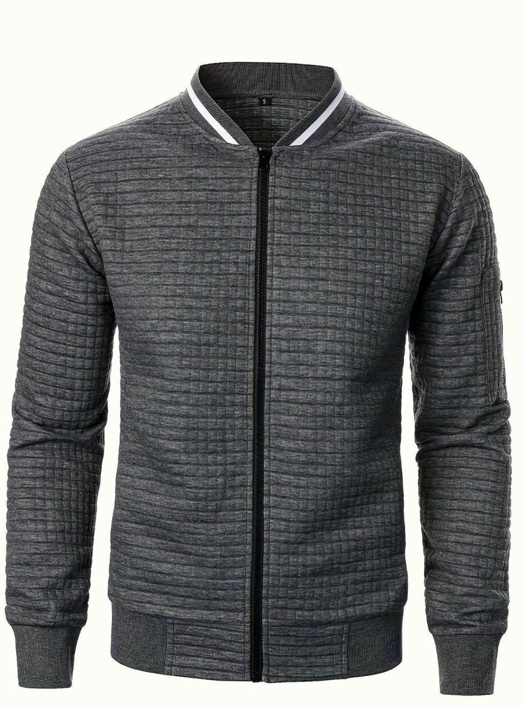 Men's Textured Grid Full-Zip Bomber Jacket