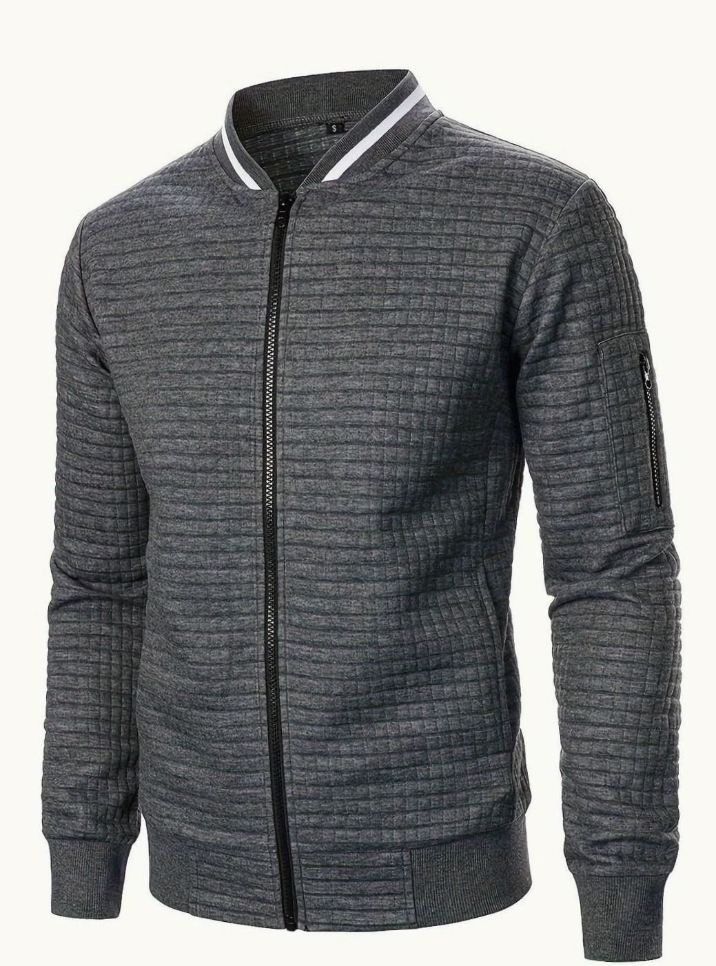 Men's Textured Grid Full-Zip Bomber Jacket