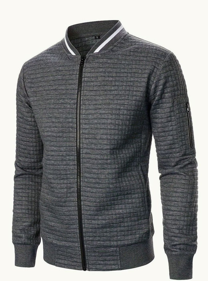 Men's Textured Grid Full-Zip Bomber Jacket