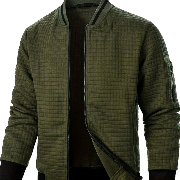 Men's Textured Grid Full-Zip Bomber Jacket - Military Green