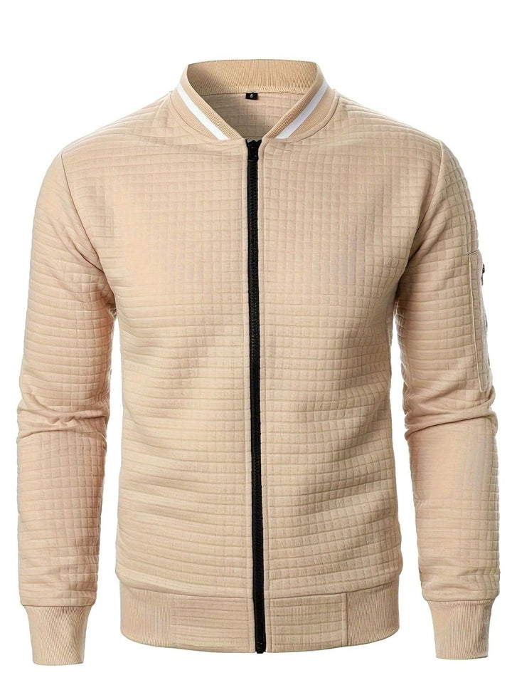 Men's Textured Grid Full-Zip Bomber Jacket