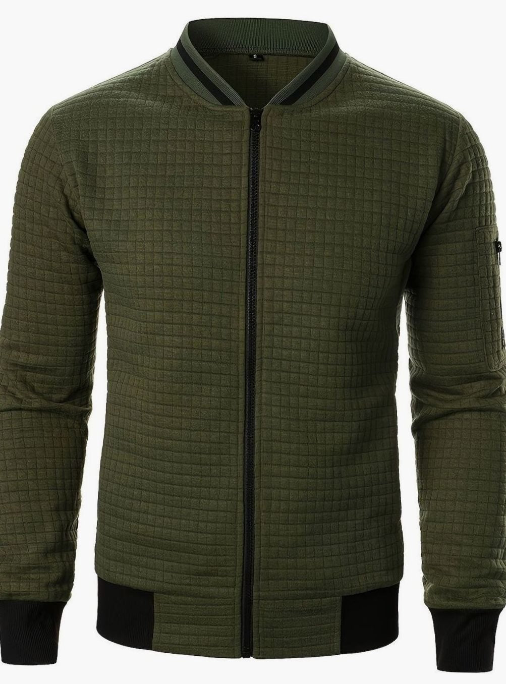 Men's Textured Grid Full-Zip Bomber Jacket