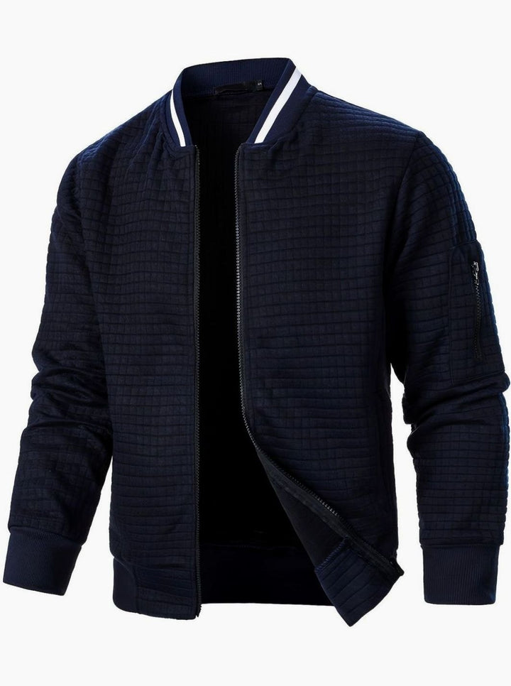 Men's Textured Grid Full-Zip Bomber Jacket