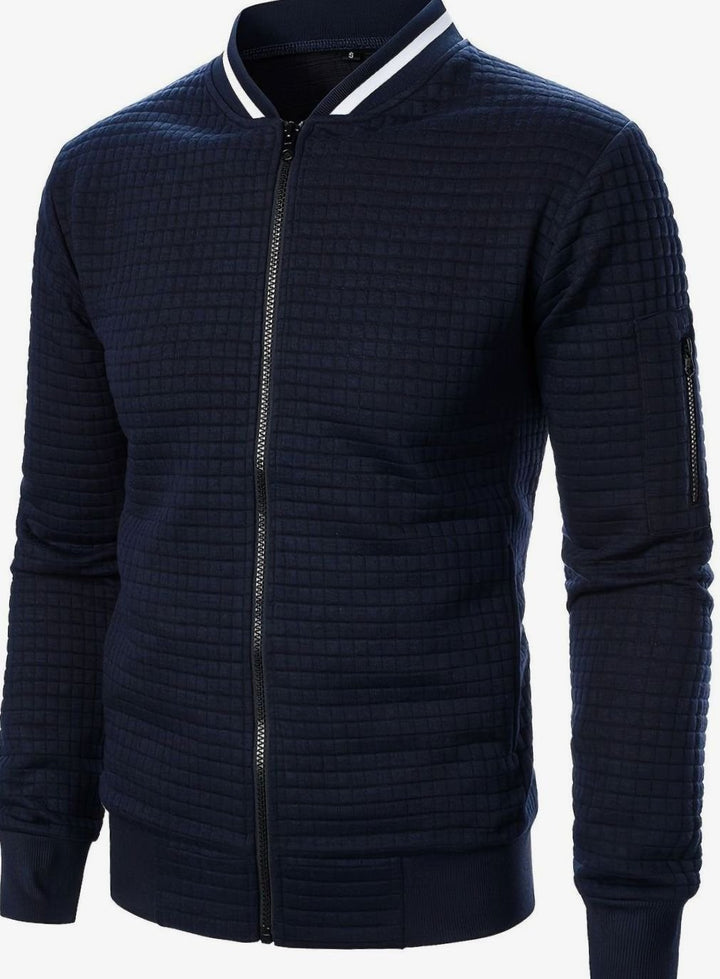 Men's Textured Grid Full-Zip Bomber Jacket