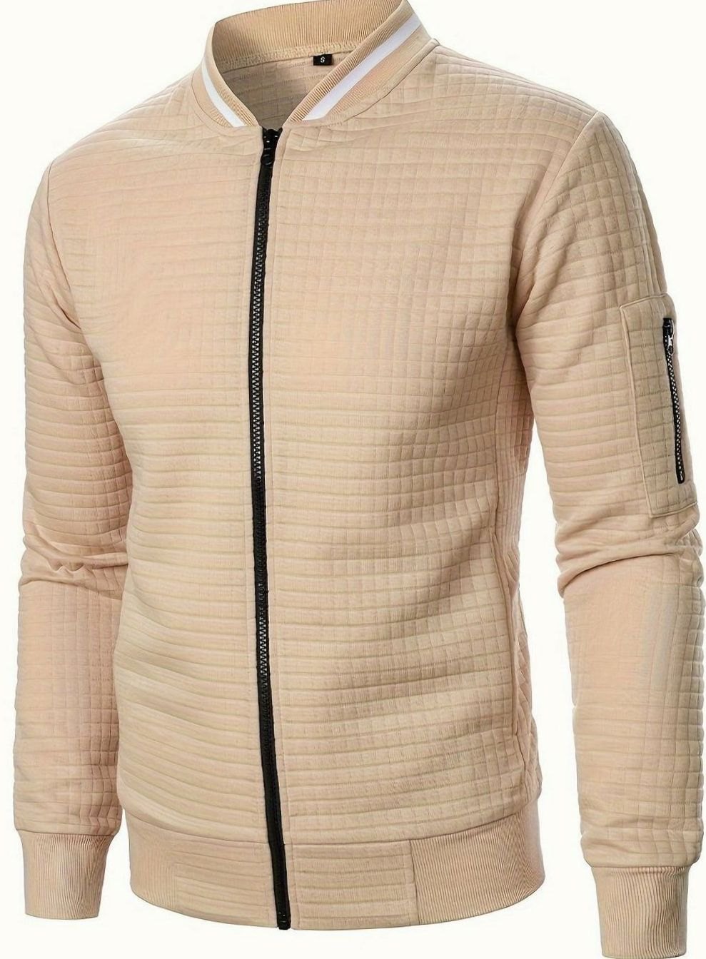 Men's Textured Grid Full-Zip Bomber Jacket
