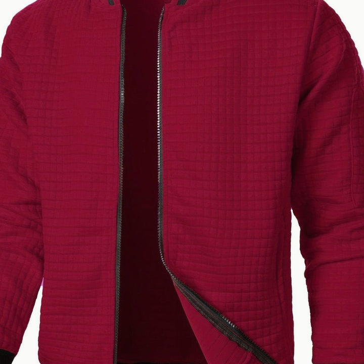 Men's Textured Grid Full-Zip Bomber Jacket - Burgundy