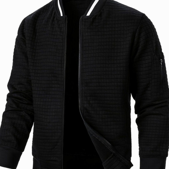 Men's Textured Grid Full-Zip Bomber Jacket - Black