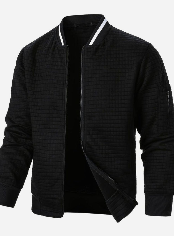 Men's Textured Grid Full-Zip Bomber Jacket