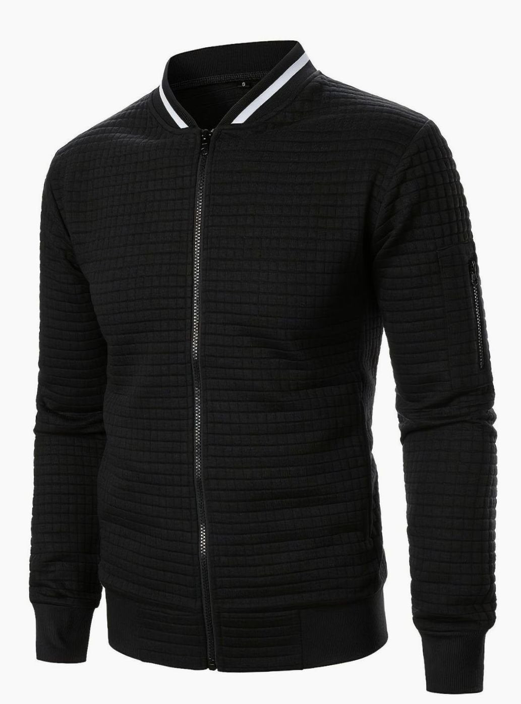 Men's Textured Grid Full-Zip Bomber Jacket