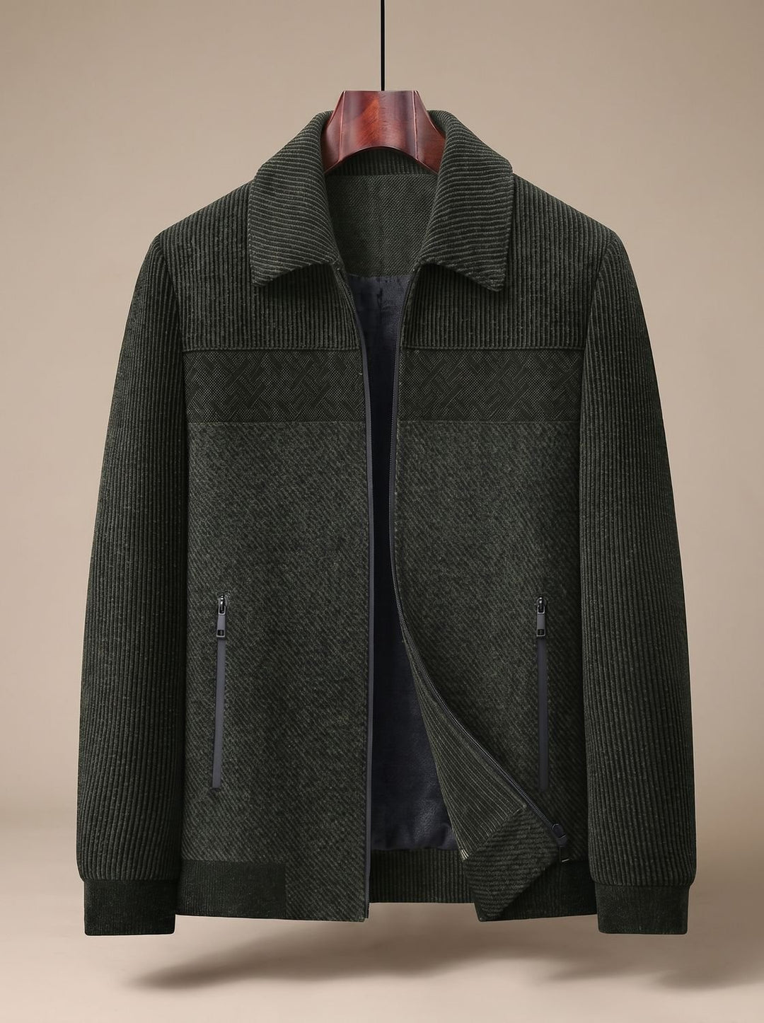 Men's Textured Quilted Zip-Front Relaxed-Fit Jacket - Green