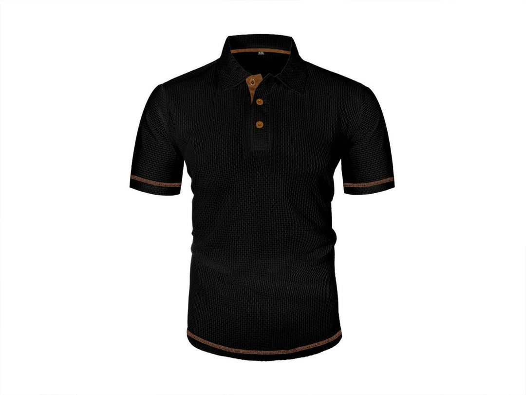 Men's Textured Woven-Pattern Button-Placket Polo Shirt