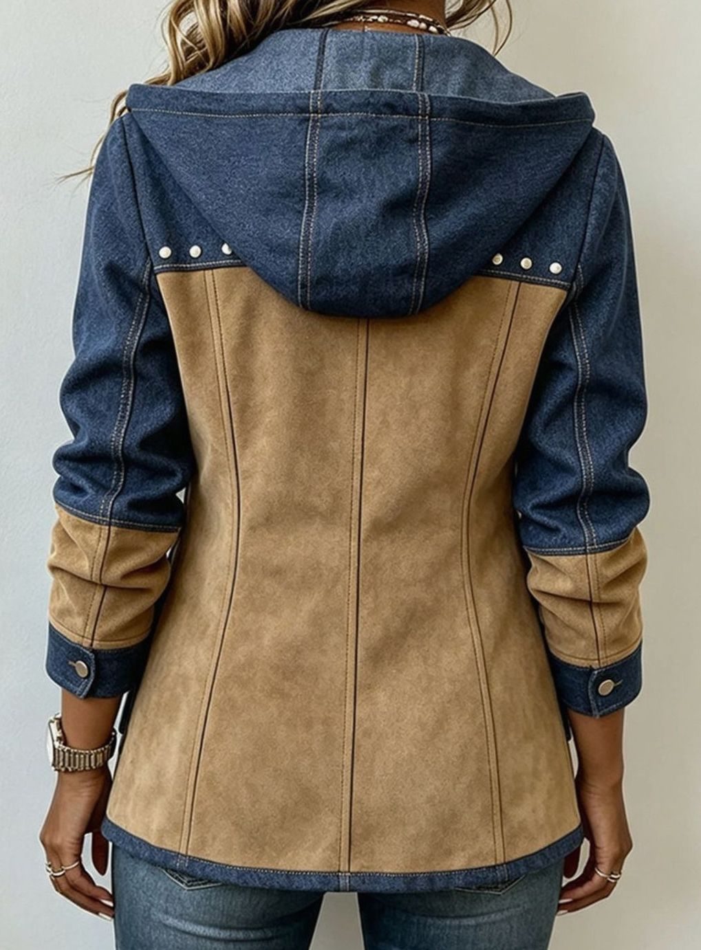Men's Two-Tone Hooded Zip-Front Patchwork Jacket