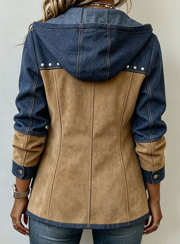 Men's Two-Tone Hooded Zip-Front Patchwork Jacket