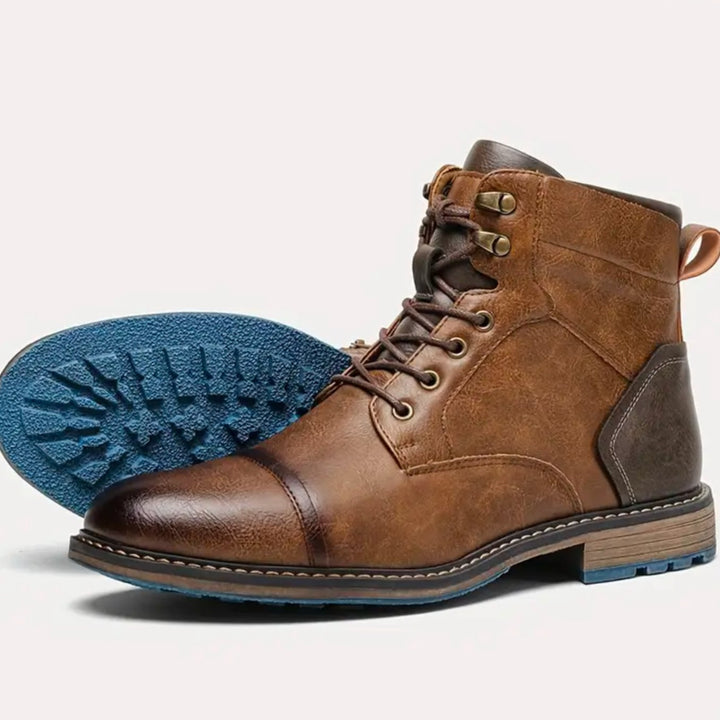 Men's Vintage Cap-Toe Lace-Up Leather Boots