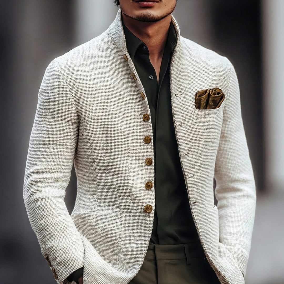 Men's Vintage-Inspired Single-Breasted Stand-Collar Cardigan - White