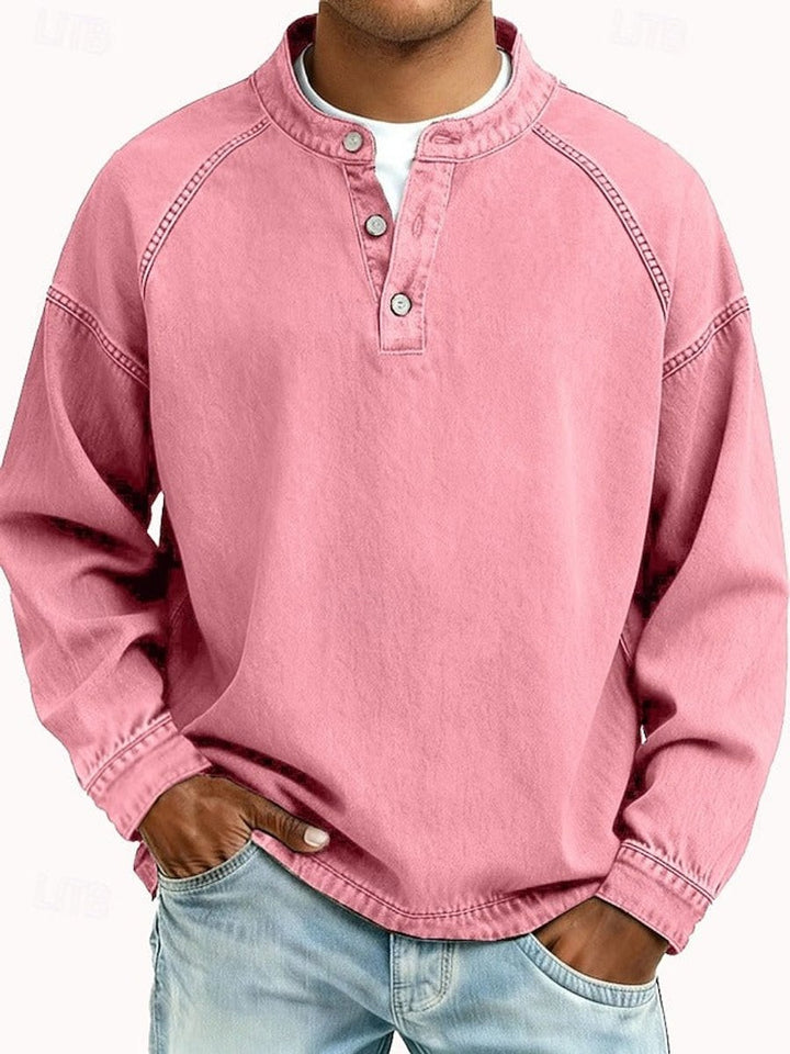Men's Vintage Washed Henley Long Sleeve Knit Sweater Pullover - Pink