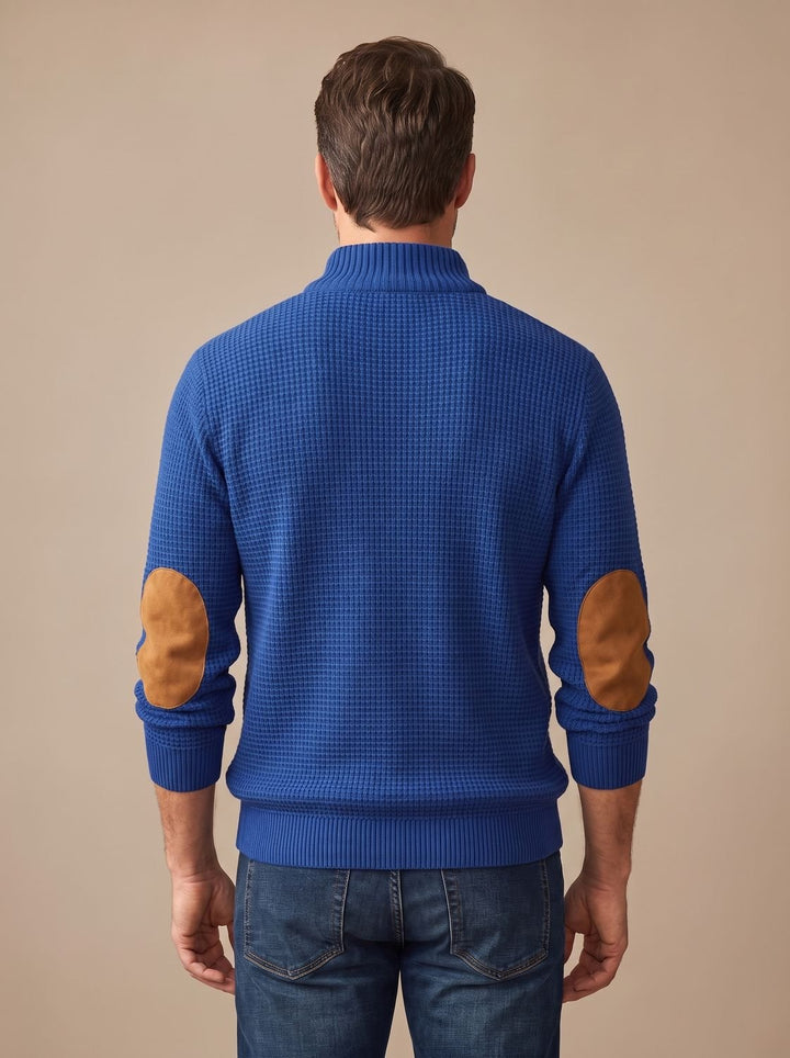Men's Waffle-Knit Button-Neck Long Sleeve Pullover Sweater