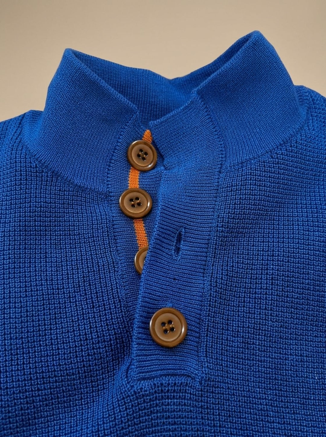 Men's Waffle-Knit Button-Neck Long Sleeve Pullover Sweater