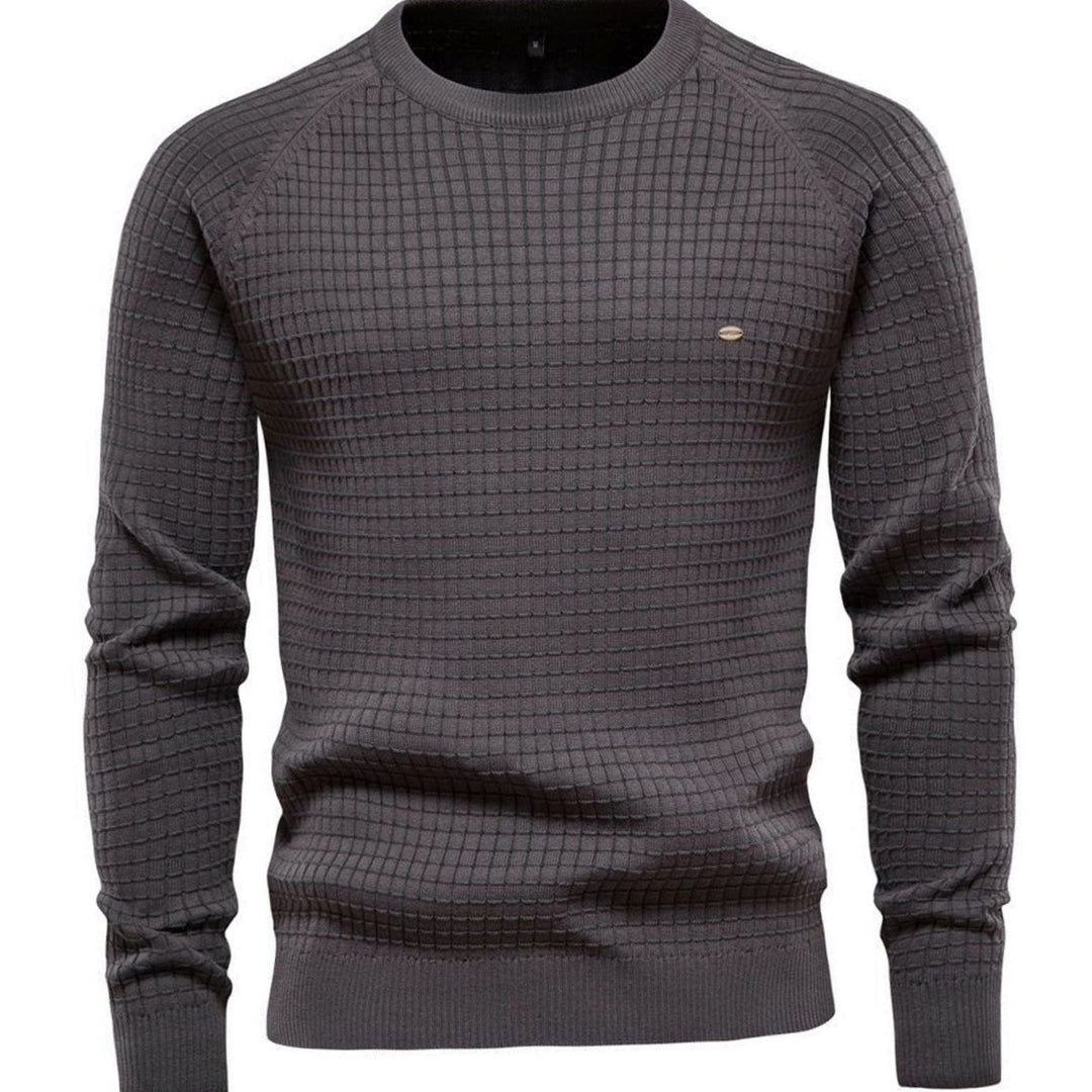 Men's Waffle-Knit Crewneck Casual Sweater Raglan Sleeve Pullover - Dark Grey