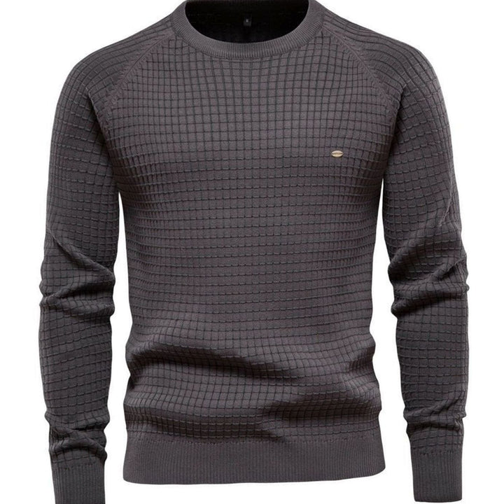 Men's Waffle-Knit Crewneck Casual Sweater Raglan Sleeve Pullover - Dark Grey