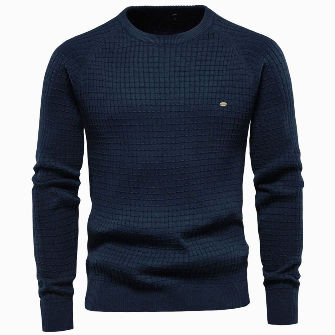 Men's Waffle-Knit Crewneck Casual Sweater Raglan Sleeve Pullover - Navy Blue
