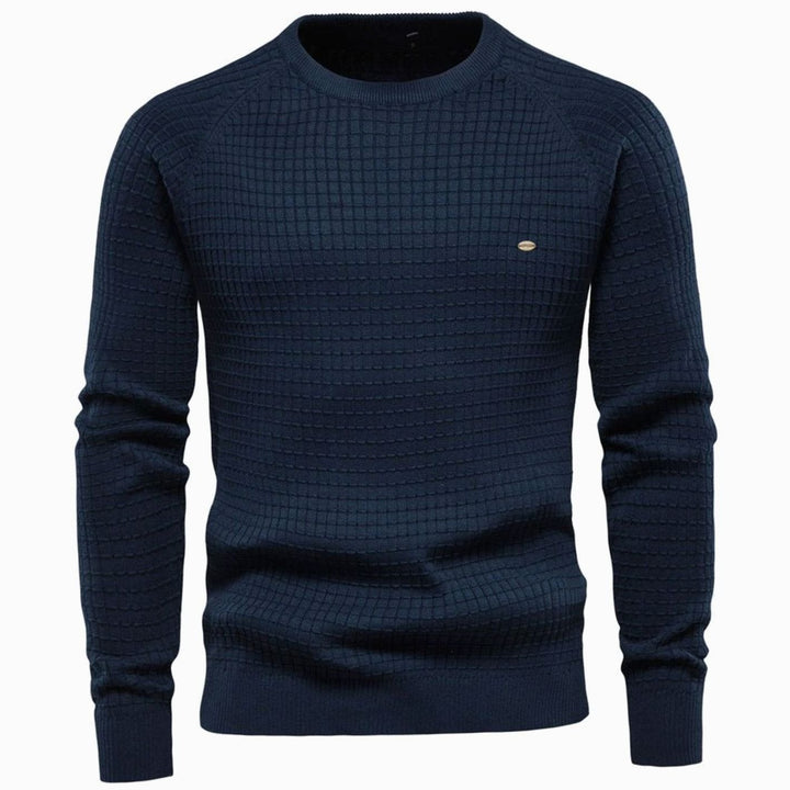 Men's Waffle-Knit Crewneck Casual Sweater Raglan Sleeve Pullover - Navy Blue