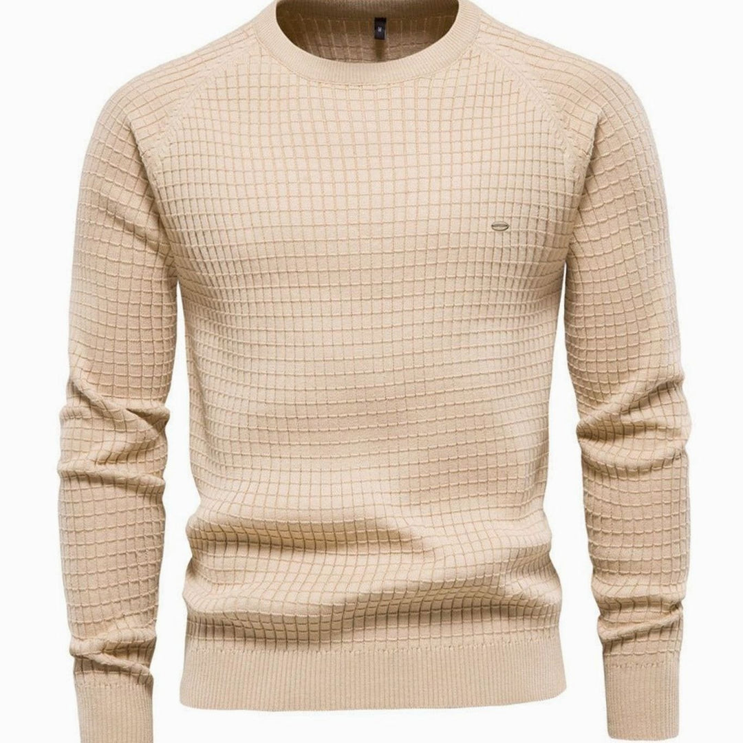 Men's Waffle-Knit Crewneck Casual Sweater Raglan Sleeve Pullover - Beige