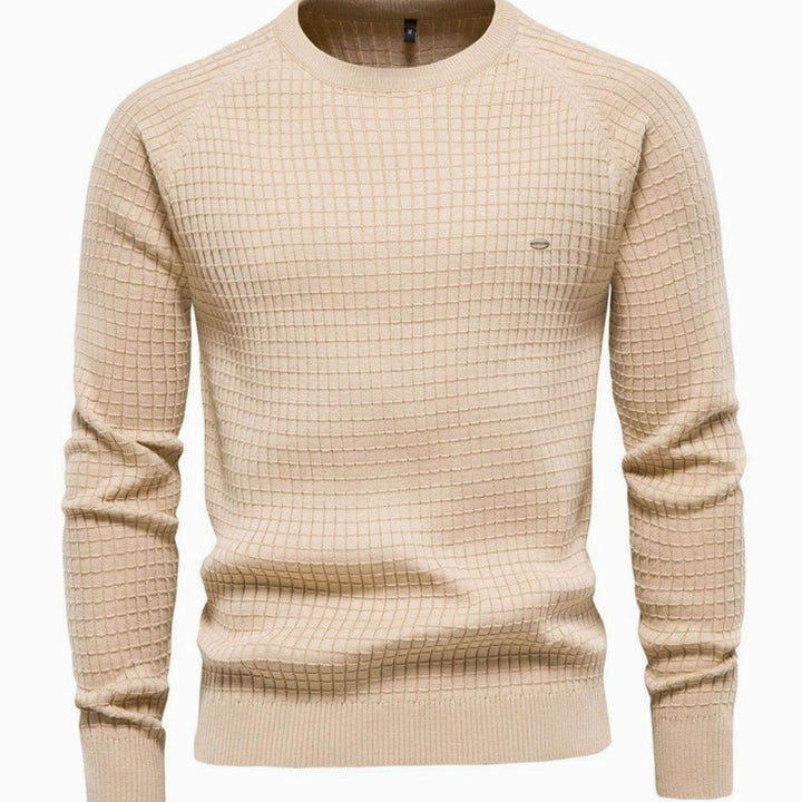Men's Waffle-Knit Crewneck Casual Sweater Raglan Sleeve Pullover - Beige