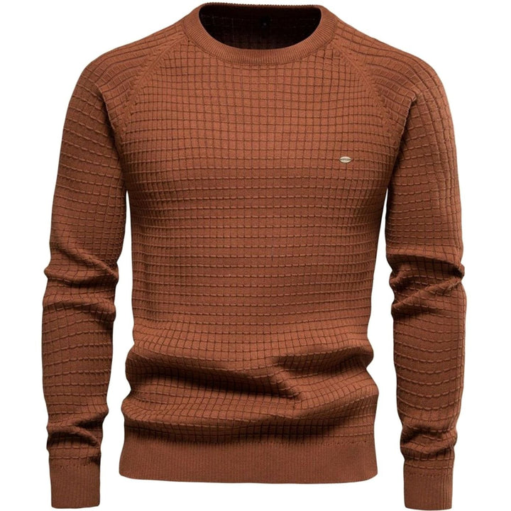 Men's Waffle-Knit Crewneck Casual Sweater Raglan Sleeve Pullover - Brown