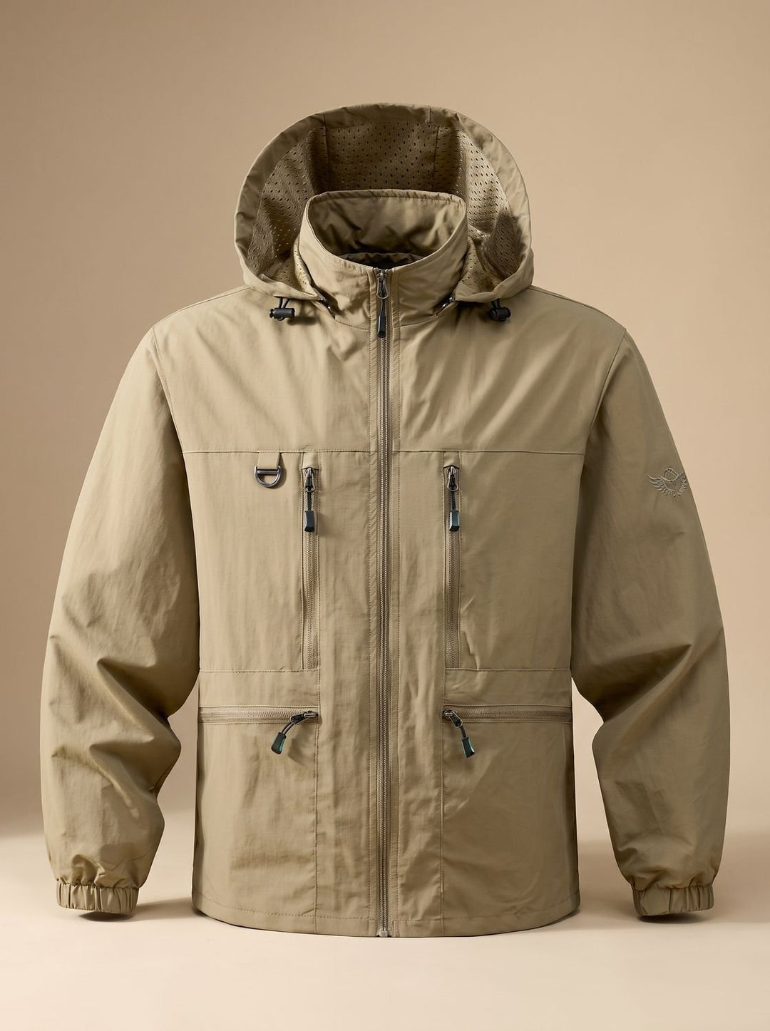 Men's Waterproof Hooded Windproof Outdoor Zip-Up Jacket - Khaki