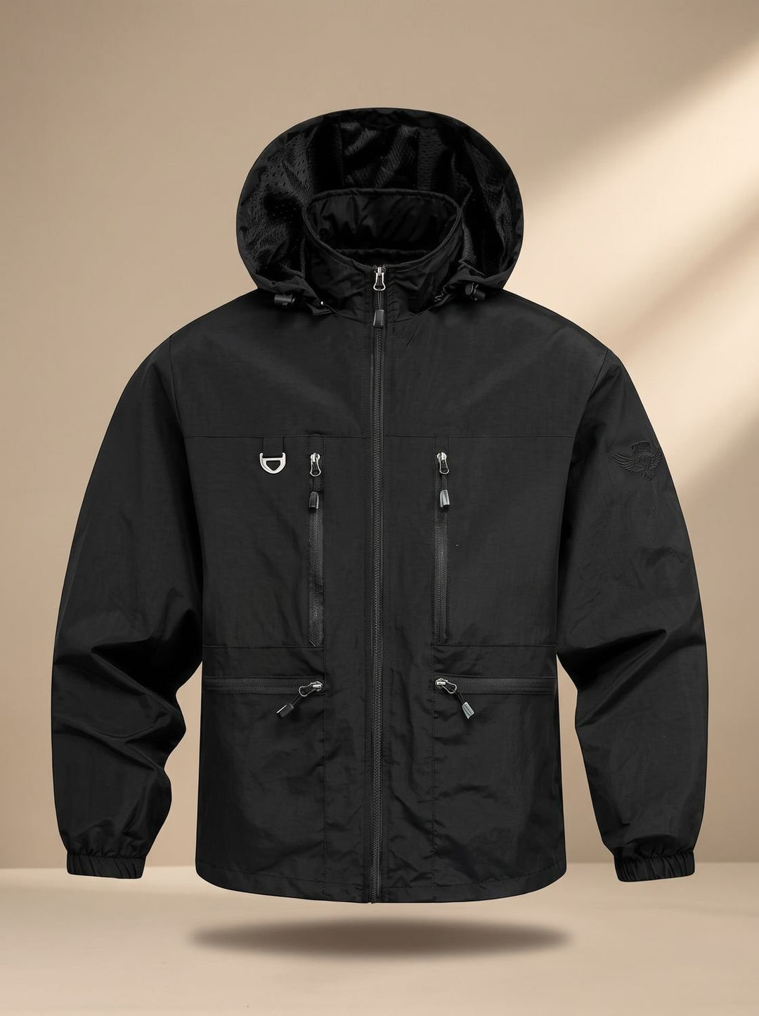 Men's Waterproof Hooded Windproof Outdoor Zip-Up Jacket - Black