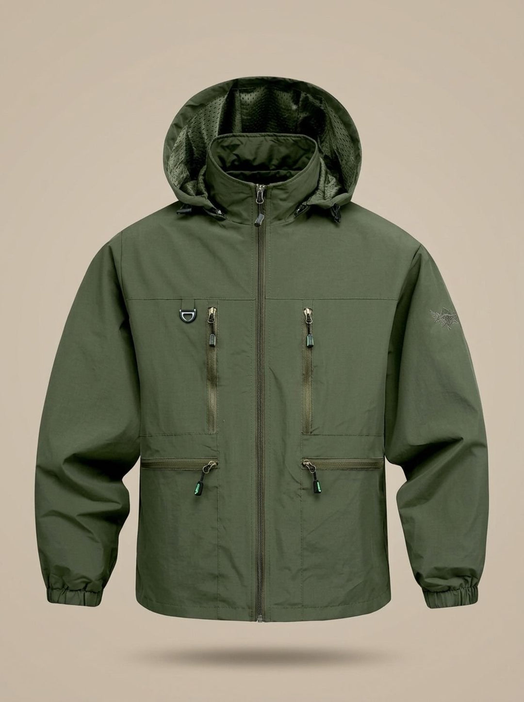 Men's Waterproof Hooded Windproof Outdoor Zip-Up Jacket - Military Green