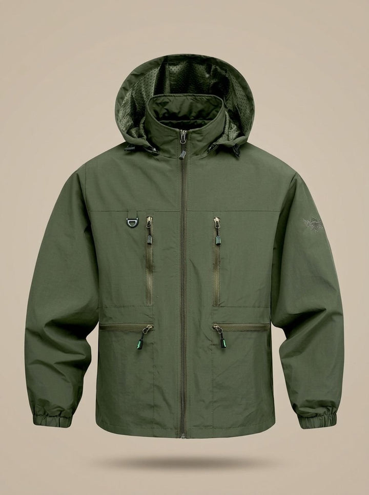 Men's Waterproof Hooded Windproof Outdoor Zip-Up Jacket - Military Green