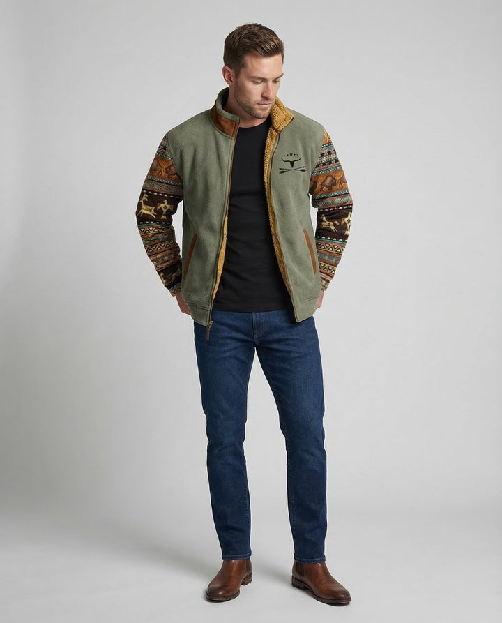 Men's Western Aztec-Print Sherpa-Lined Full-Zip Fleece Jacket